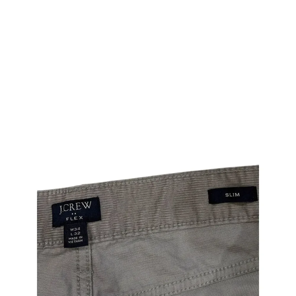 J Crew Corduroy Pants Mens Size 34x32 Gray Slim Fit Straight Leg Stretch Casual